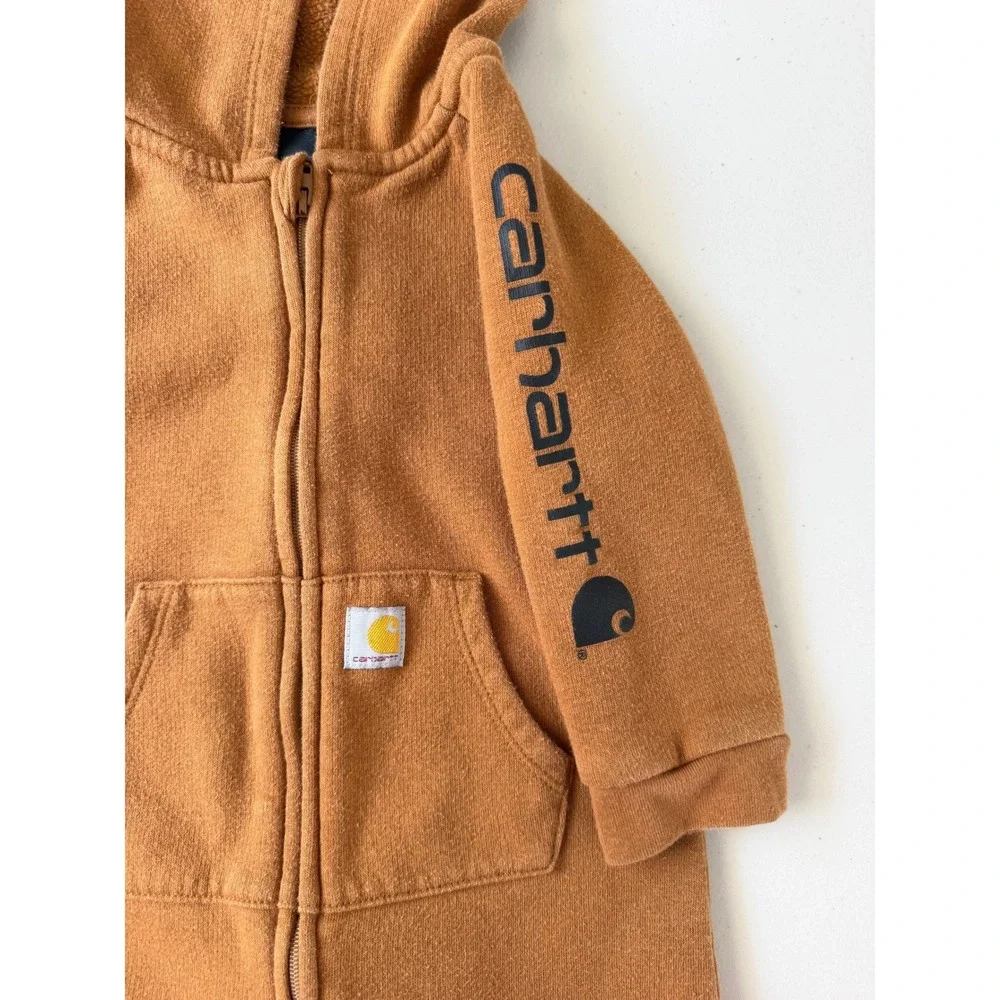 Carhartt Kids baby Orange Brown Full Zip Hooded Fleece Coverall Jumpsuit‎ 9M